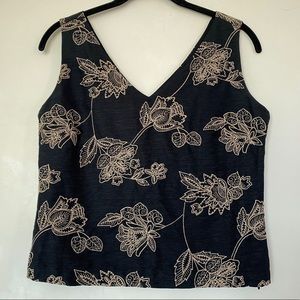 Tommy Bahama 100% Silk Embroidered Floral Pattern Tank Sleeveless Blouse Size 4